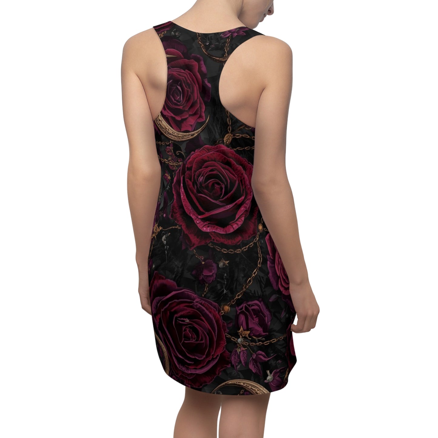 Gothic Rose Racerback Dress — Dark Burgundy Rose All-Over Print
