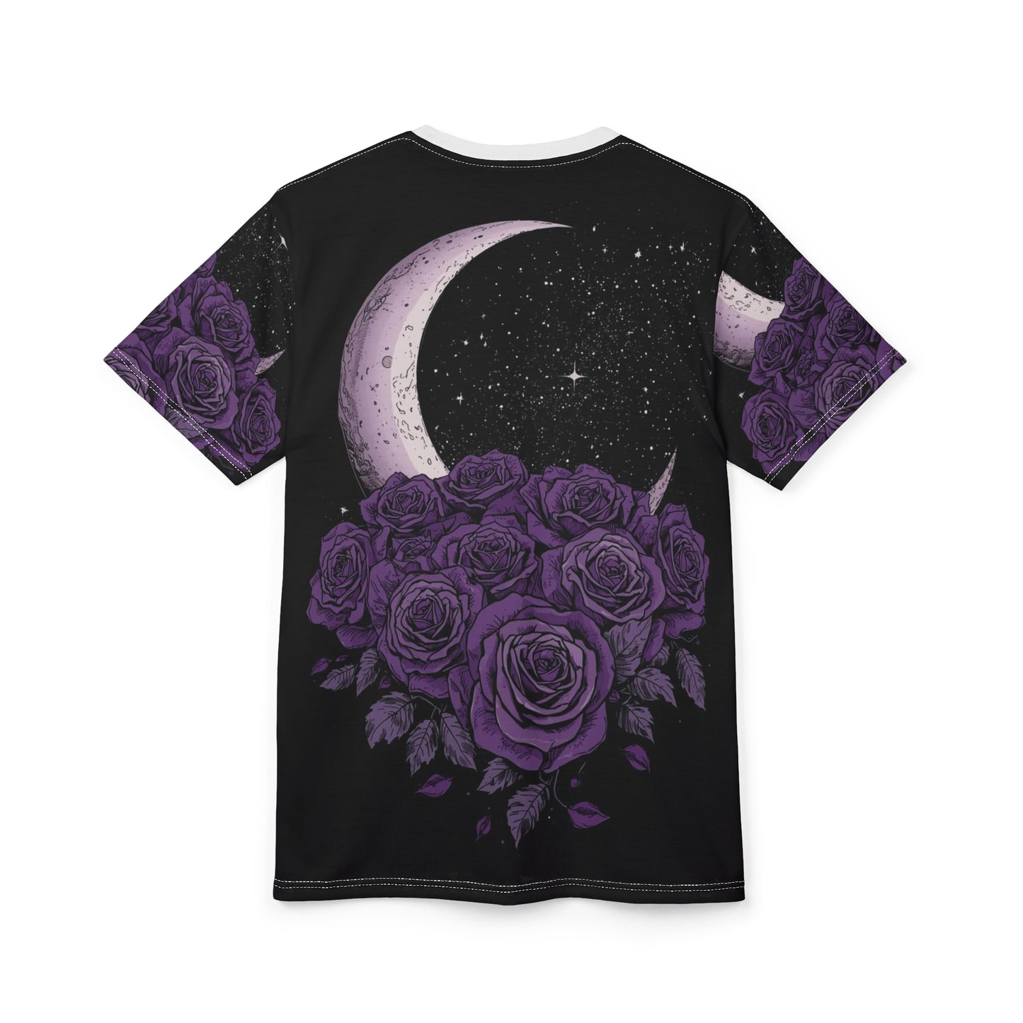 Purple Moon & Roses Tee — Gothic Floral Moonlight All-Over Print Shirt
