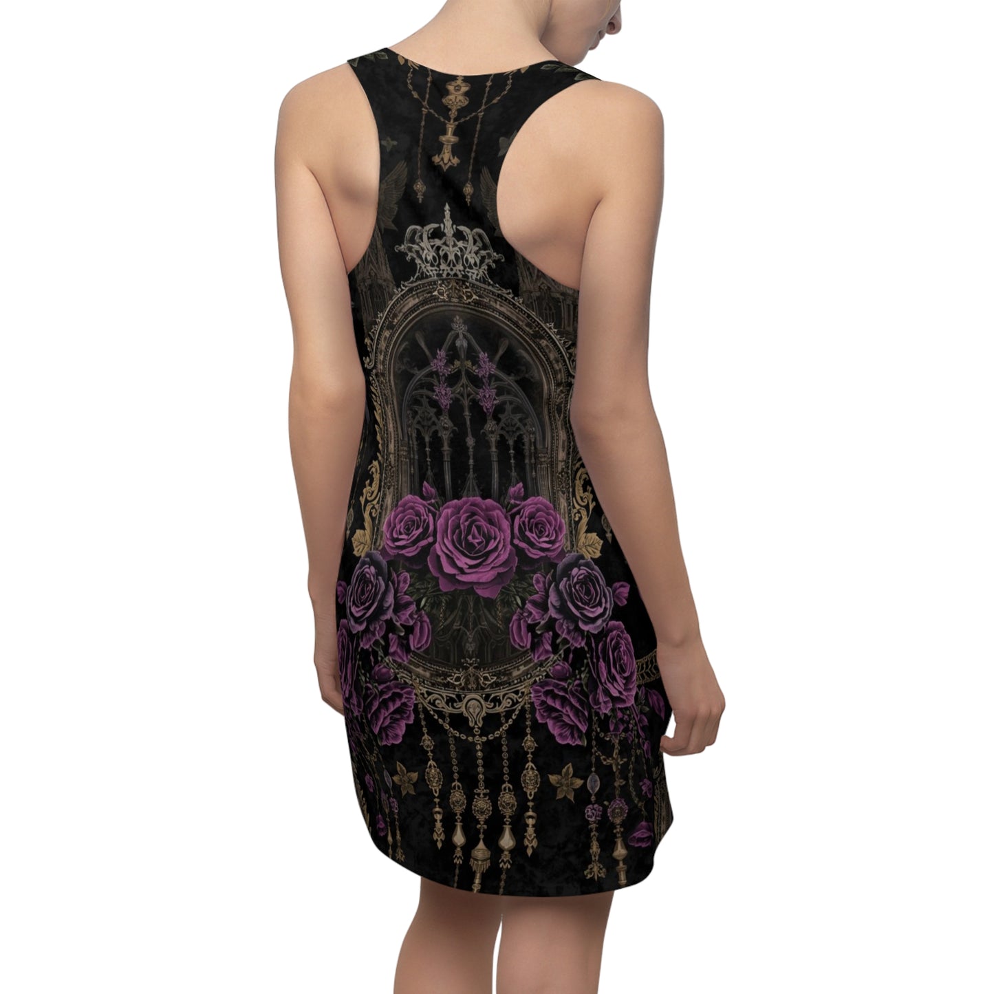 Gothic Rose Racerback Dress – Purple Floral Victorian Arch Print