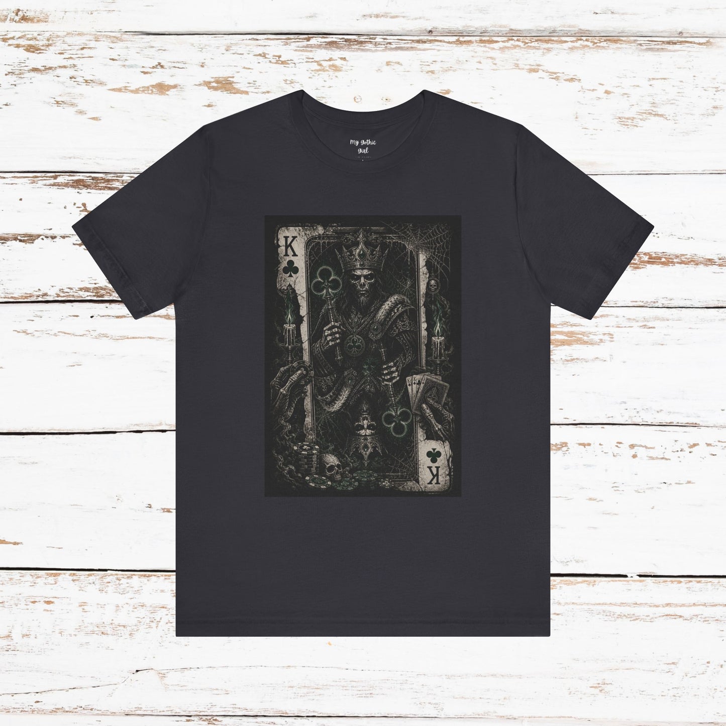 King of Clubs Gothic Playing Card Tee — Dark Skull Poker Graphic T-Shirt
