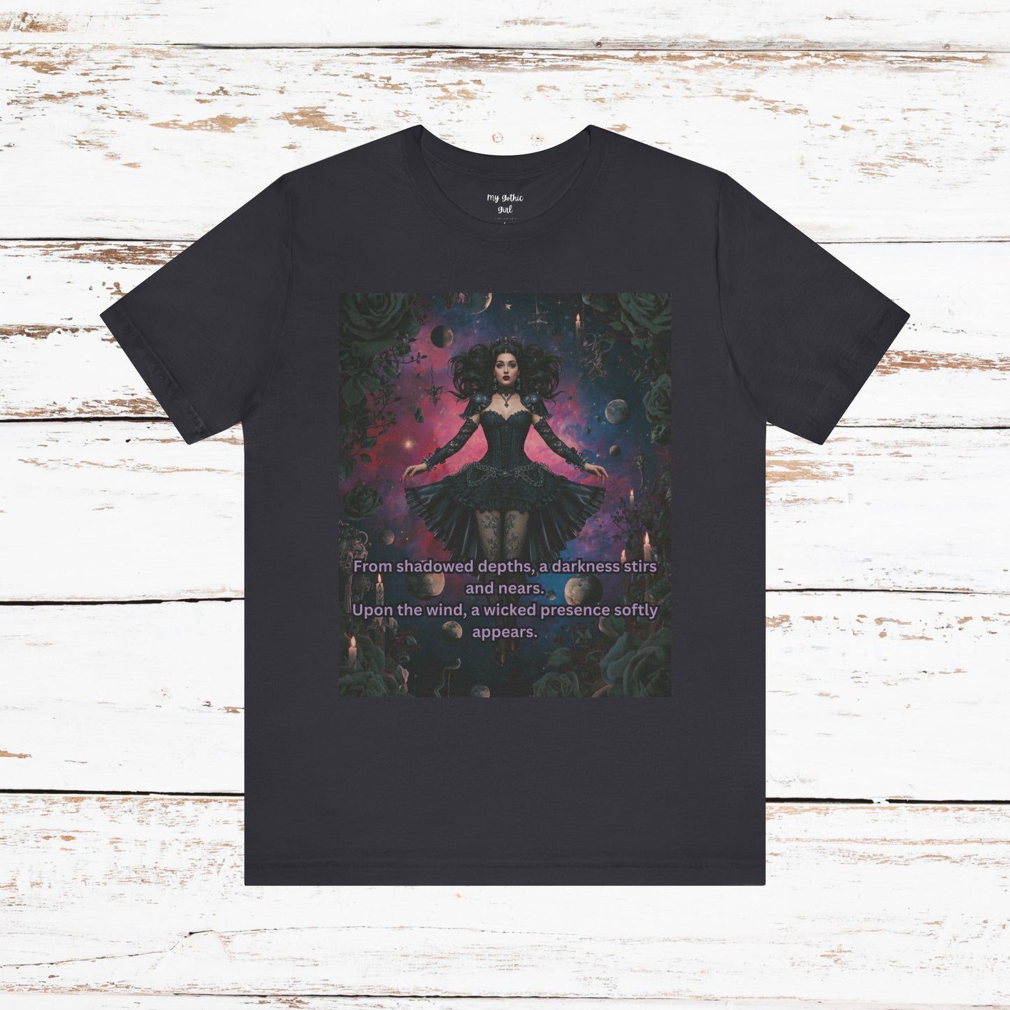 Gothic Sorceress Tee — "From shadowed depths..." Dark Fantasy Graphic T-Shirt