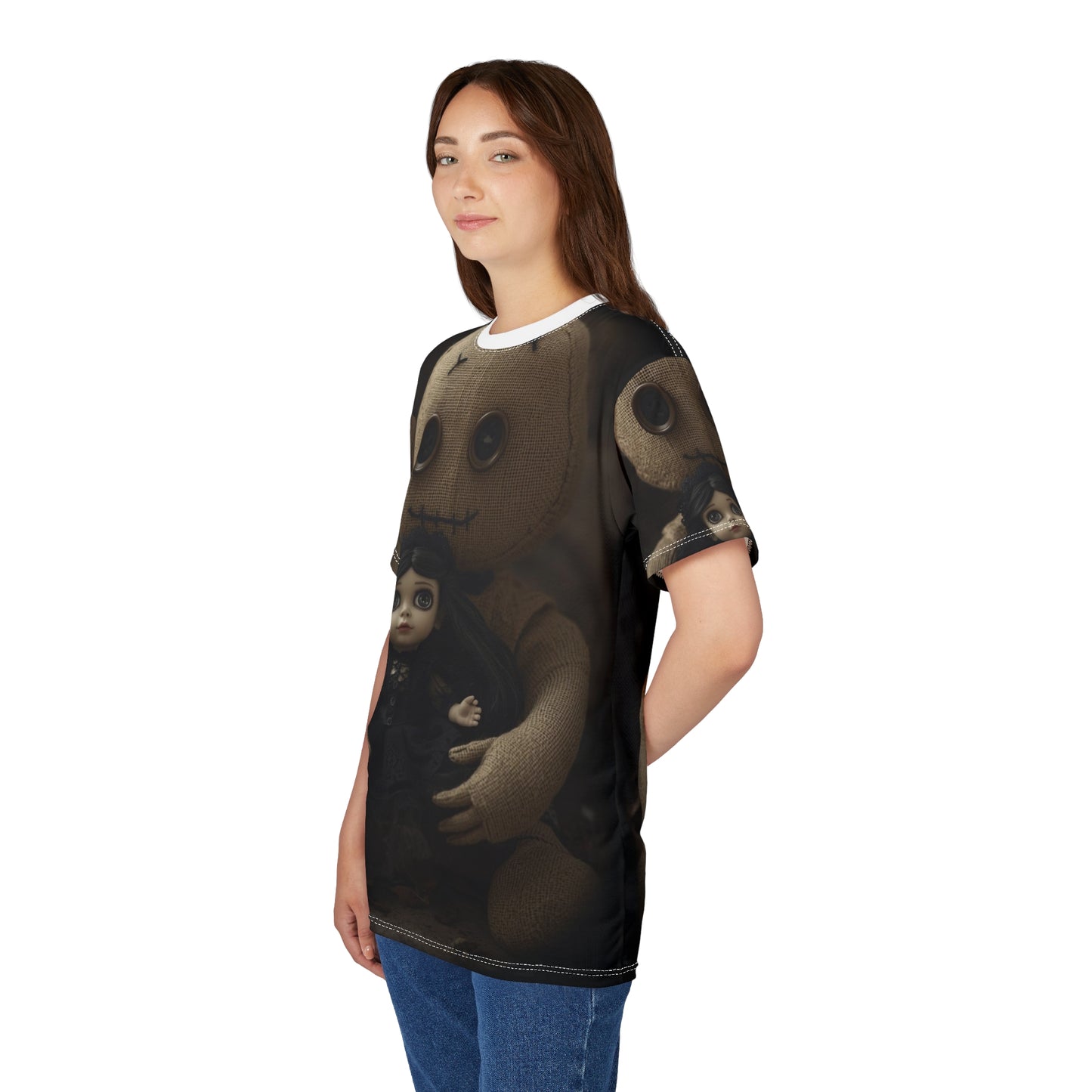 Gunny Sack Doll with Toy Gothic Doll | Horror All-Over Print T‑Shirt