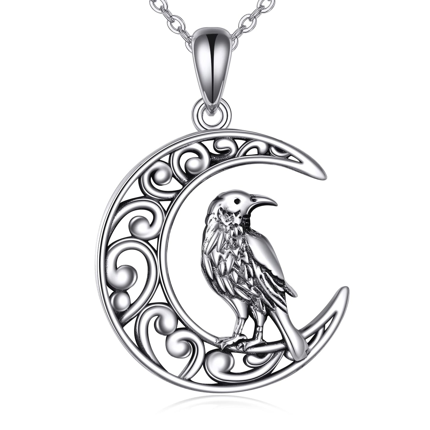 TIGER RIDER Raven Necklace for Women Sterling Silver Gothic Moon Pendant Necklace Raven Jewelry Birthday Halloween Gifts for Women Wife