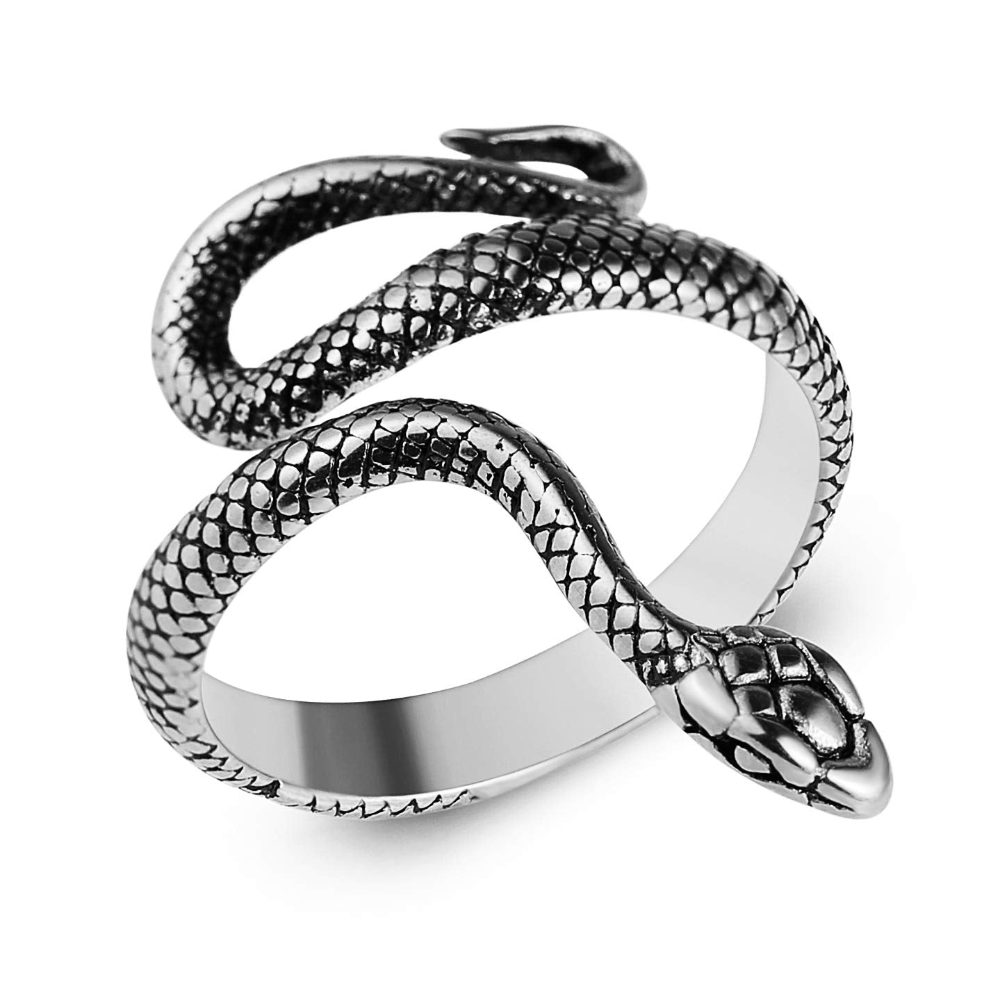 HZMAN Snake Ring Men Women Gothic Jewelry Retro Animal Fashion Personality Stainless Steel Ring (Silver 8)