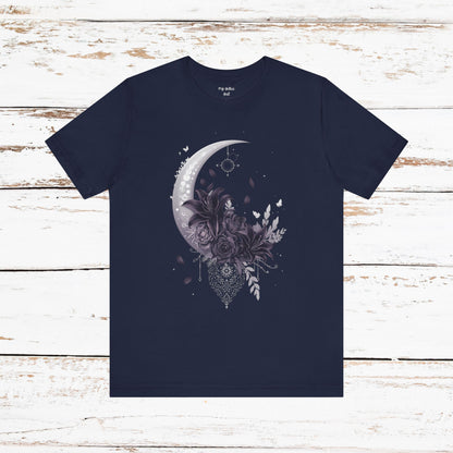 “Moonlit Bouquet & Sacred Soft Goth Symbol” Moonlit Bouquet Unisex Tee - Soft Goth Symbol Floral Design