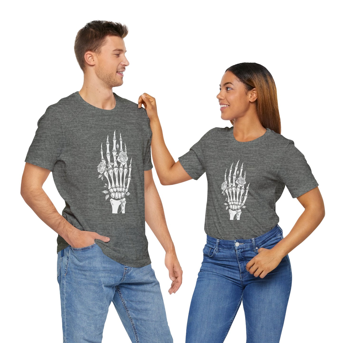 White Roses and Skeleton Hand  Gothic Graphic T-Shirt – Alt Aesthetic Poetic Goth Streetwear
