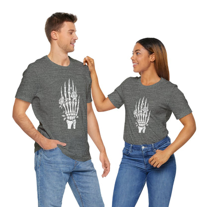White Roses and Skeleton Hand  Gothic Graphic T-Shirt – Alt Aesthetic Poetic Goth Streetwear