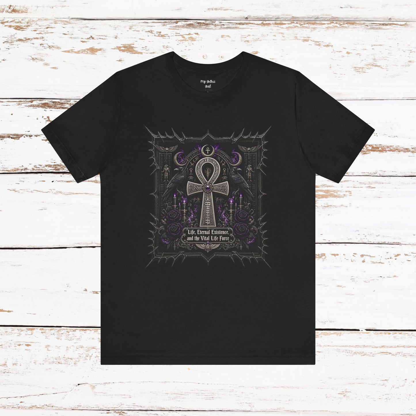 Ankh Gothic Tee — "Life, Eternal Existence and the Will to Fear" Black Graphic T-Shirt