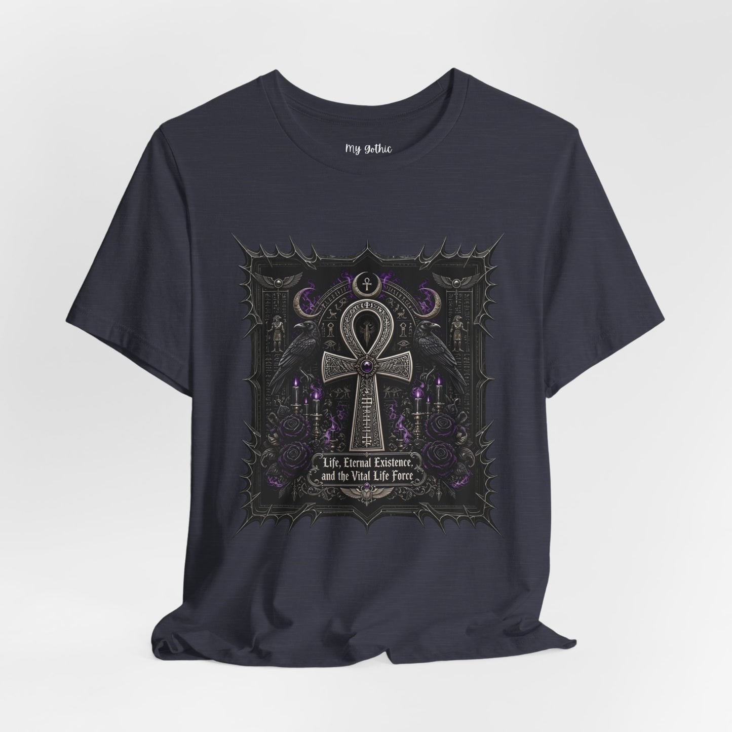 Ankh Gothic Tee — "Life, Eternal Existence and the Will to Fear" Black Graphic T-Shirt