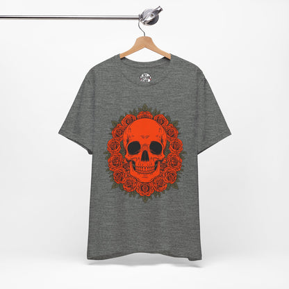 "ORANGE SKULL & ROSES"  Gothic Graphic T-Shirt – Alt Aesthetic Poetic Goth Streetwear