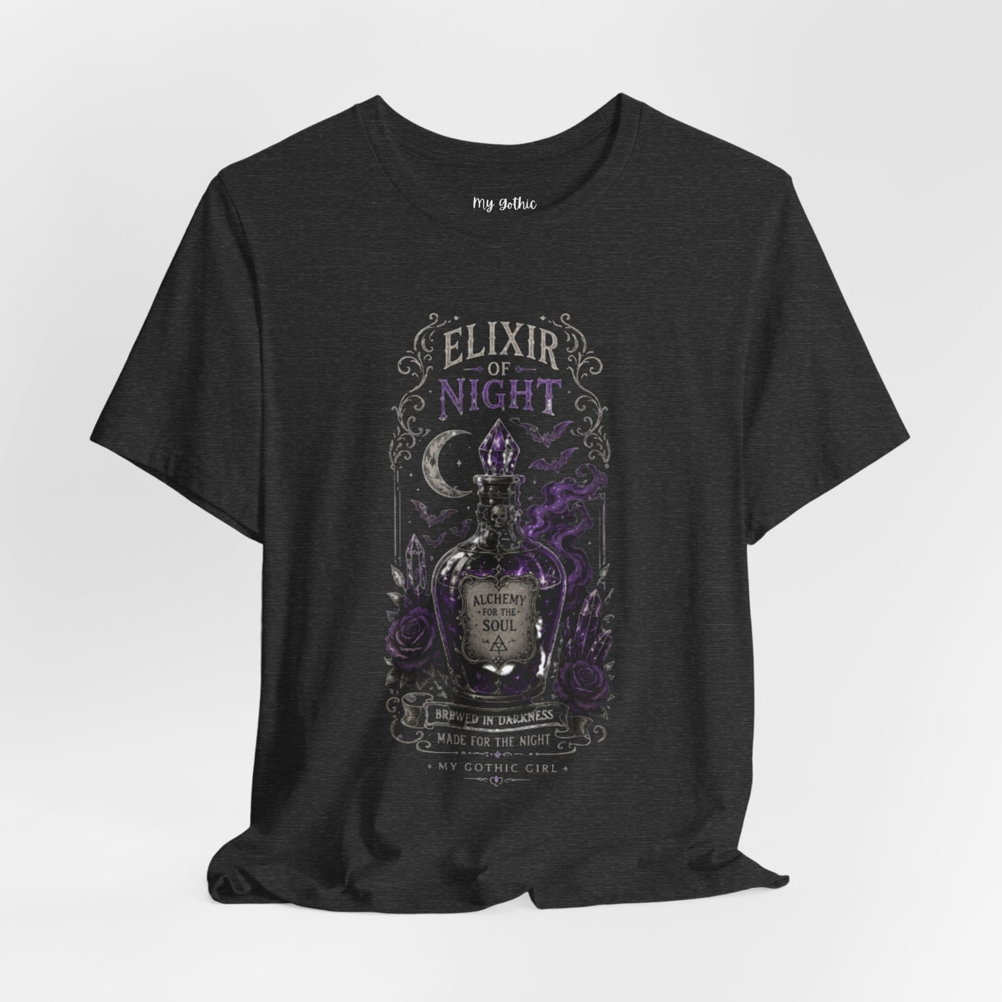 "Elixir of Night - Alchemy for the Soul" Gothic Design Short Sleeve T Shirt