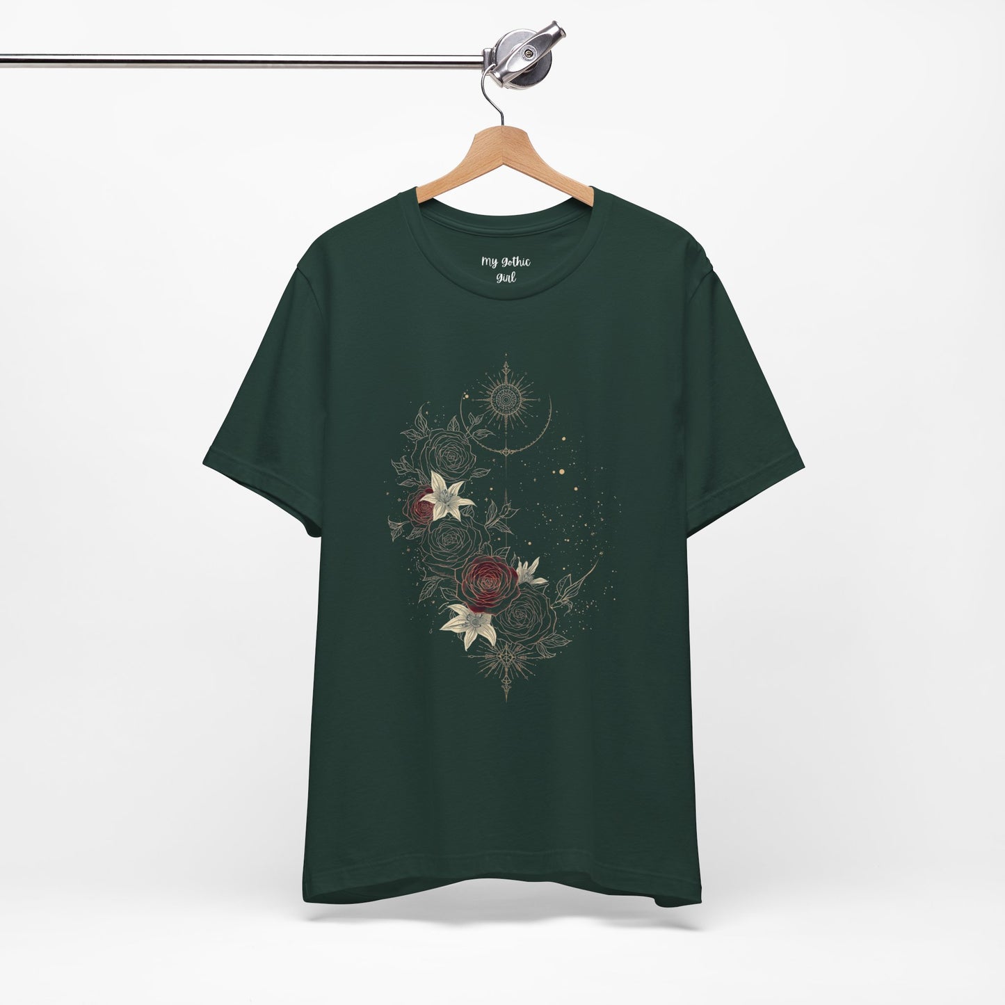 “Dark Floral Moon & Ornamental Geometry” T-Shirt Dark Floral Moon Ornamental Geometry Unisex Jersey Short Sleeve Tee