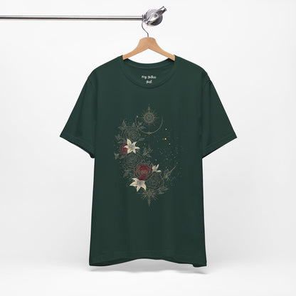 “Dark Floral Moon & Ornamental Geometry” T-Shirt Dark Floral Moon Ornamental Geometry Unisex Jersey Short Sleeve Tee