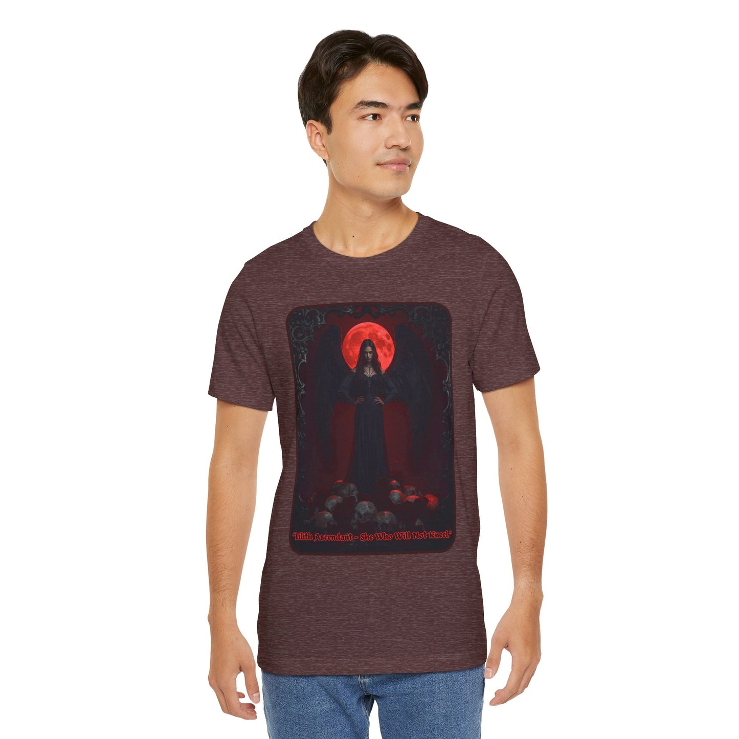 “Lilith Ascendant — She Who Will Not Kneel.” Graphic T-Shirt – Alt Aesthetic Poetic Goth Street-wear