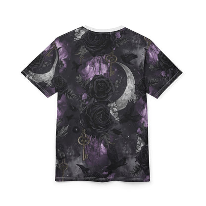 Gothic Moon & Roses Tee — Dark Floral Crescent Moon Keys All-Over Print