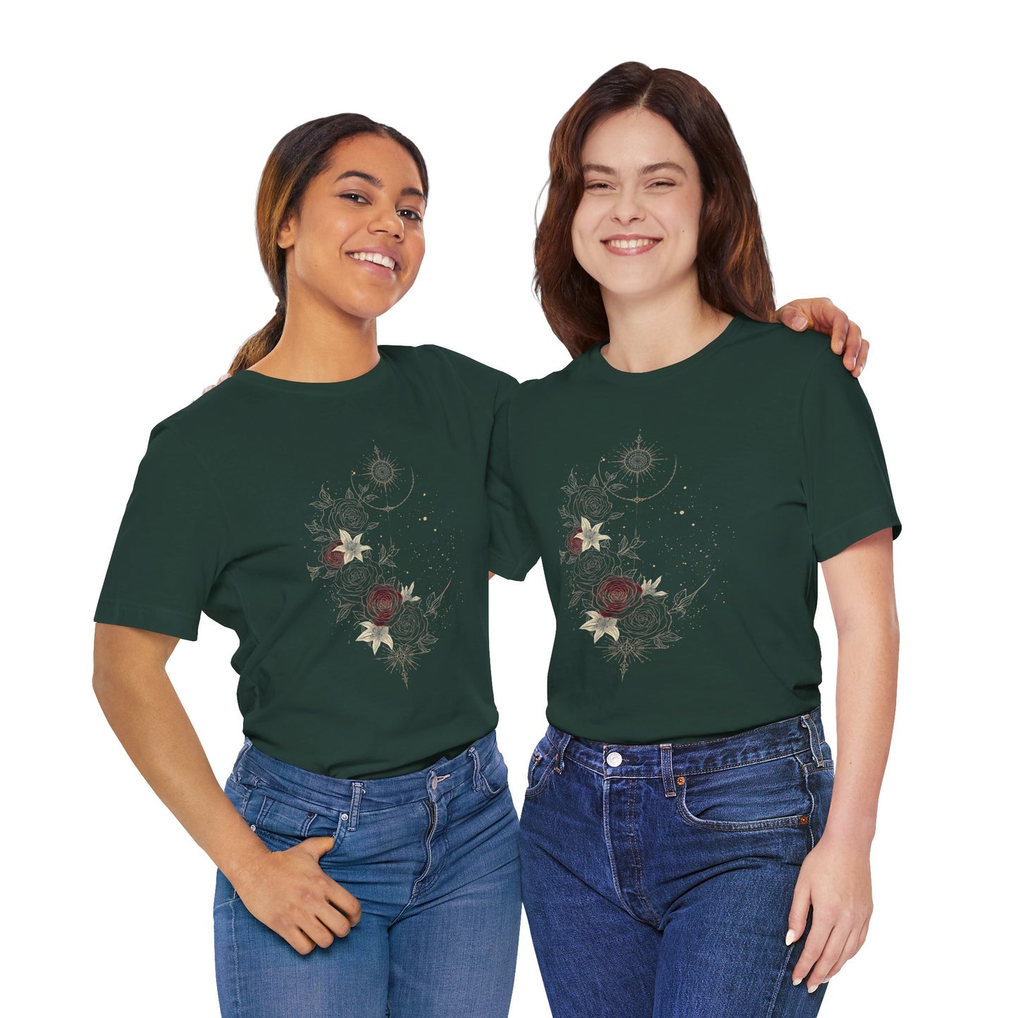 “Dark Floral Moon & Ornamental Geometry” T-Shirt Dark Floral Moon Ornamental Geometry Unisex Jersey Short Sleeve Tee