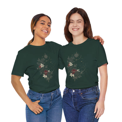 “Dark Floral Moon & Ornamental Geometry” T-Shirt Dark Floral Moon Ornamental Geometry Unisex Jersey Short Sleeve Tee