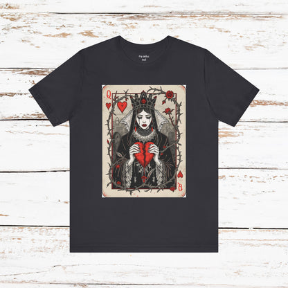 Queen of Hearts Playing Card T-Shirt — Gothic Rose Broken Heart Graphic Tee