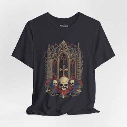 Gothic Cathedral Skull Tee — Dark Floral Skull T-Shirt