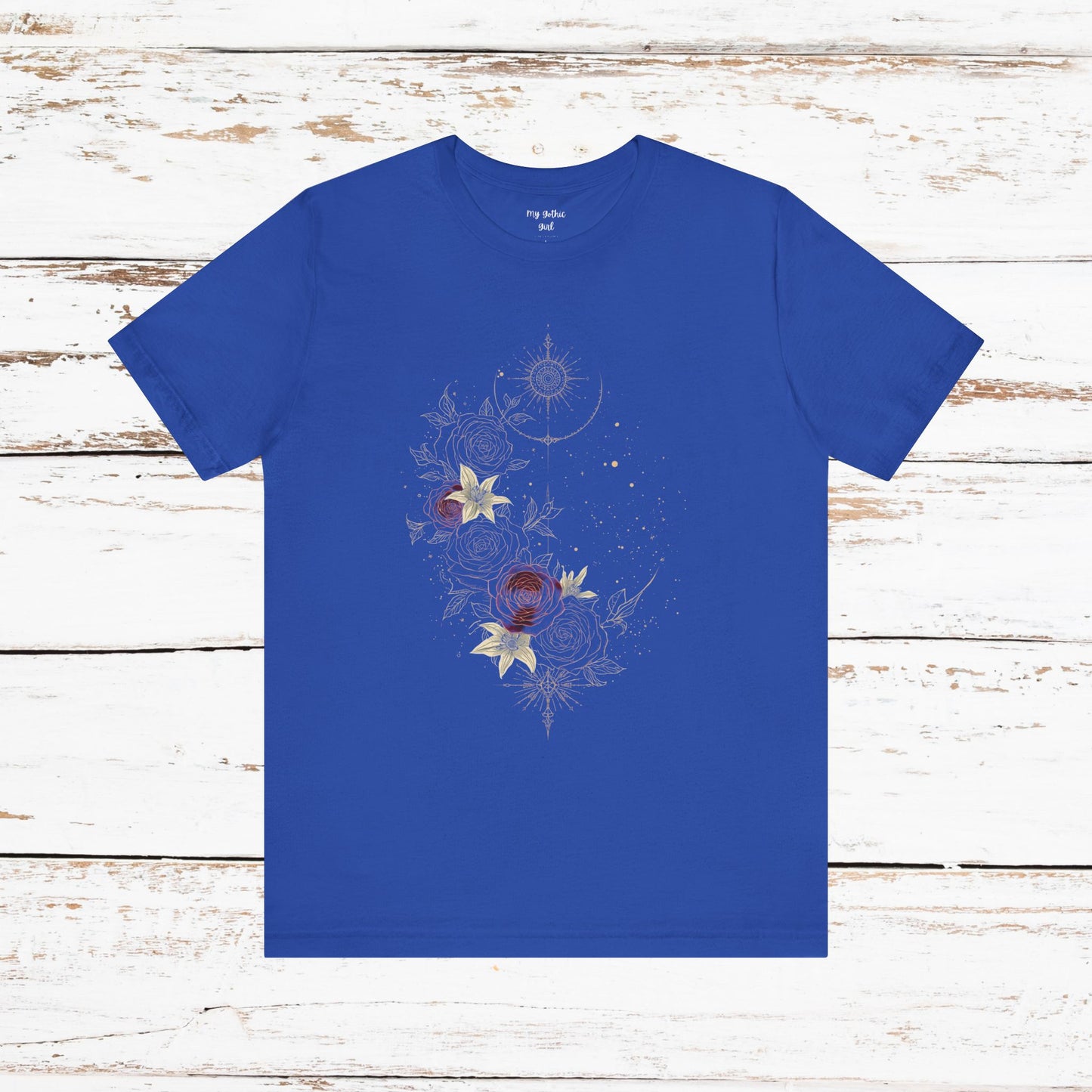 “Dark Floral Moon & Ornamental Geometry” T-Shirt Dark Floral Moon Ornamental Geometry Unisex Jersey Short Sleeve Tee