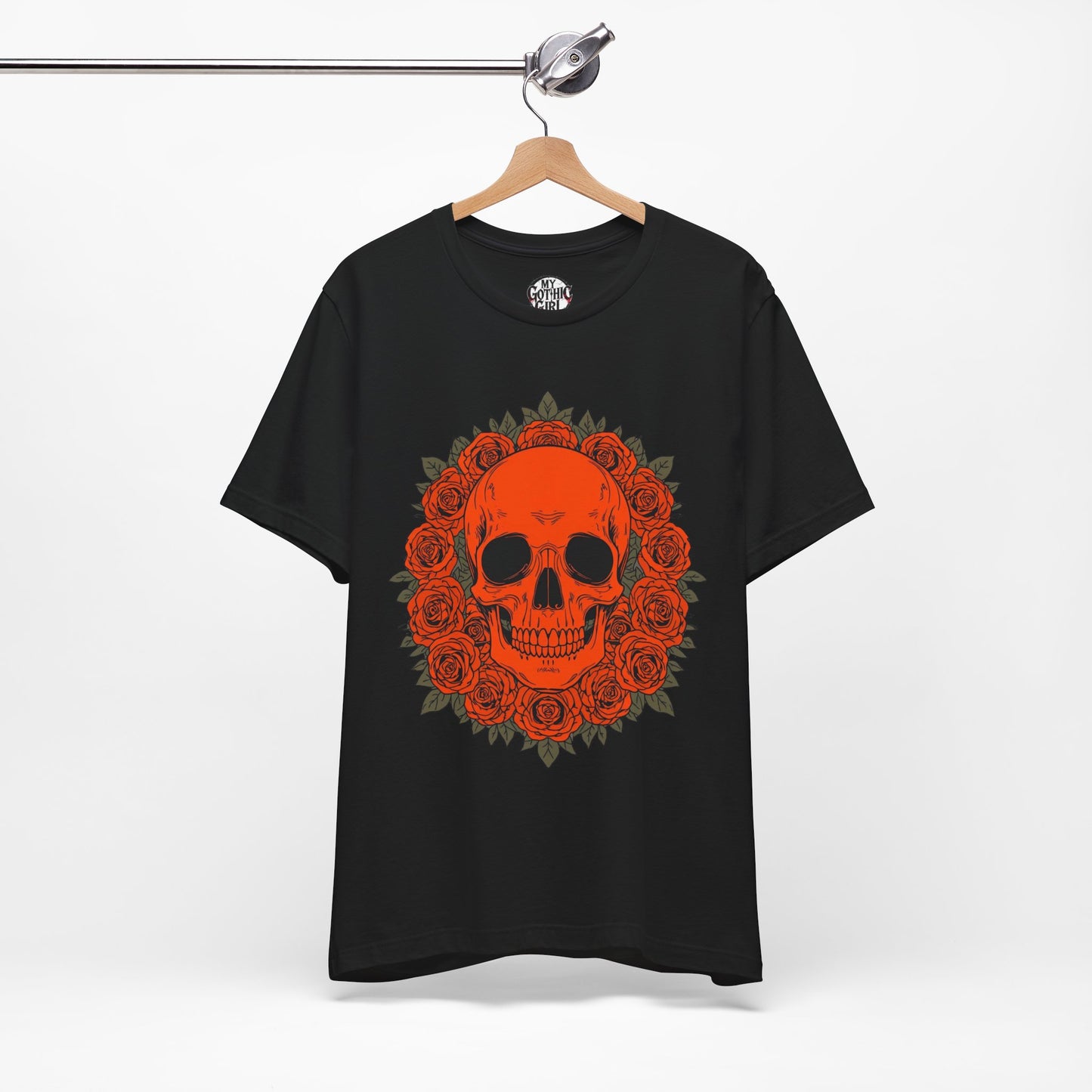 "ORANGE SKULL & ROSES"  Gothic Graphic T-Shirt – Alt Aesthetic Poetic Goth Streetwear