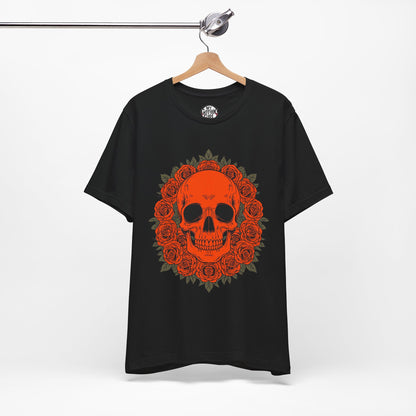 "ORANGE SKULL & ROSES"  Gothic Graphic T-Shirt – Alt Aesthetic Poetic Goth Streetwear