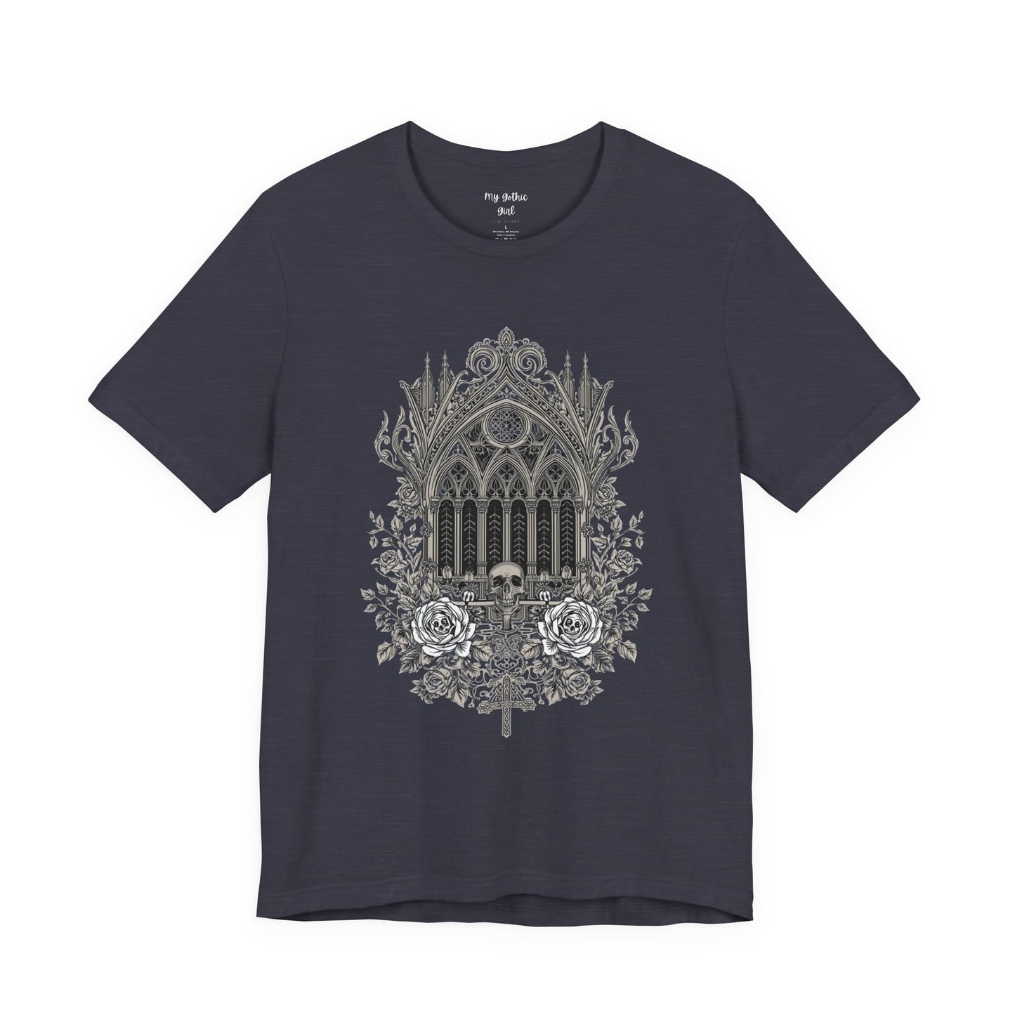 Gothic Cathedral Floral Tee — Intricate Rose Window Graphic T-Shirt