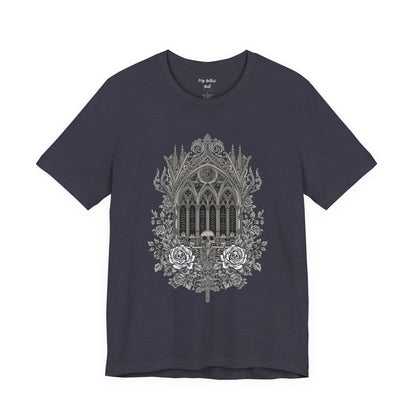 Gothic Cathedral Floral Tee — Intricate Rose Window Graphic T-Shirt