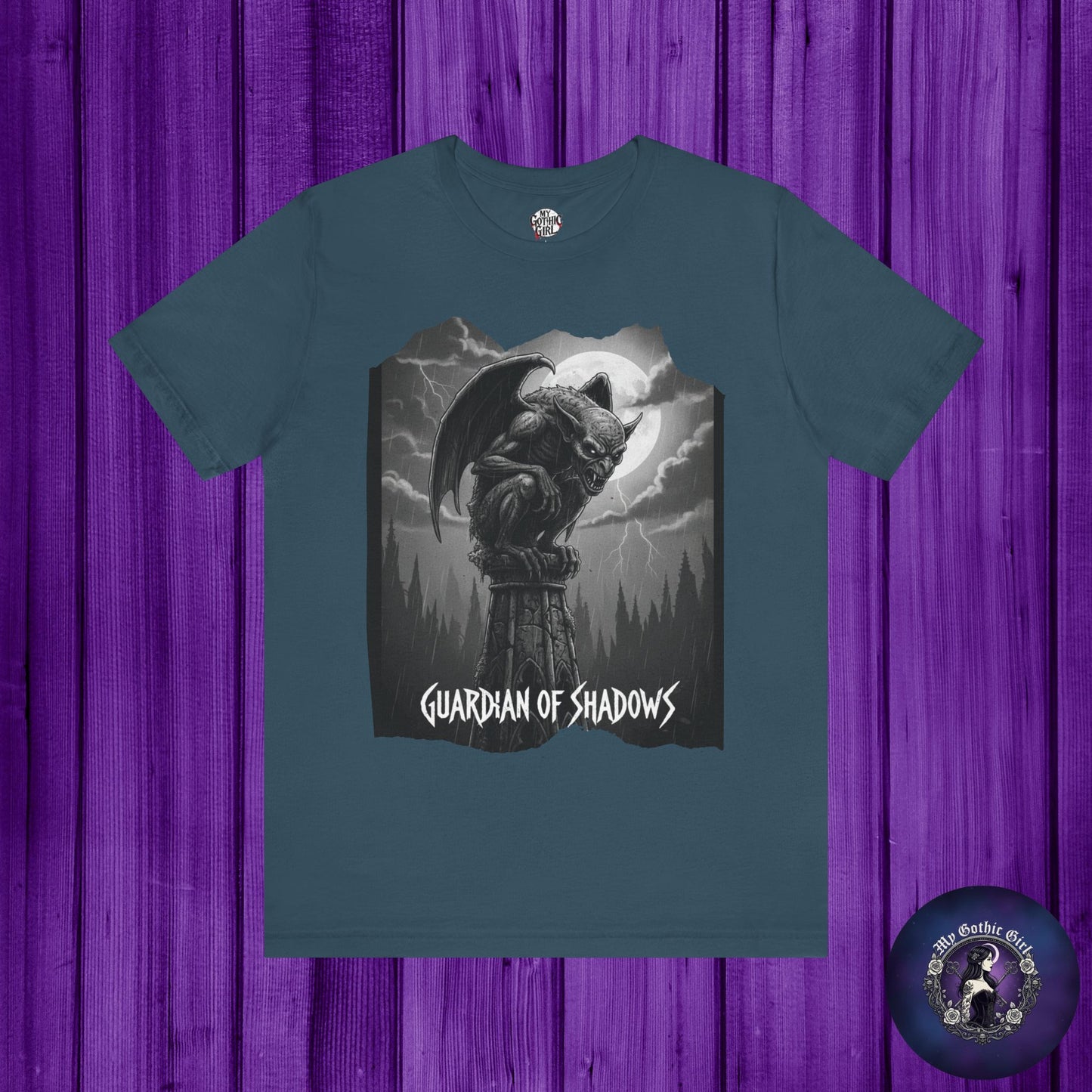 "Guardian of Shadows"  Gothic Graphic T-Shirt – Alt Aesthetic Poetic Goth Streetwear