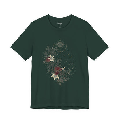 “Dark Floral Moon & Ornamental Geometry” T-Shirt Dark Floral Moon Ornamental Geometry Unisex Jersey Short Sleeve Tee