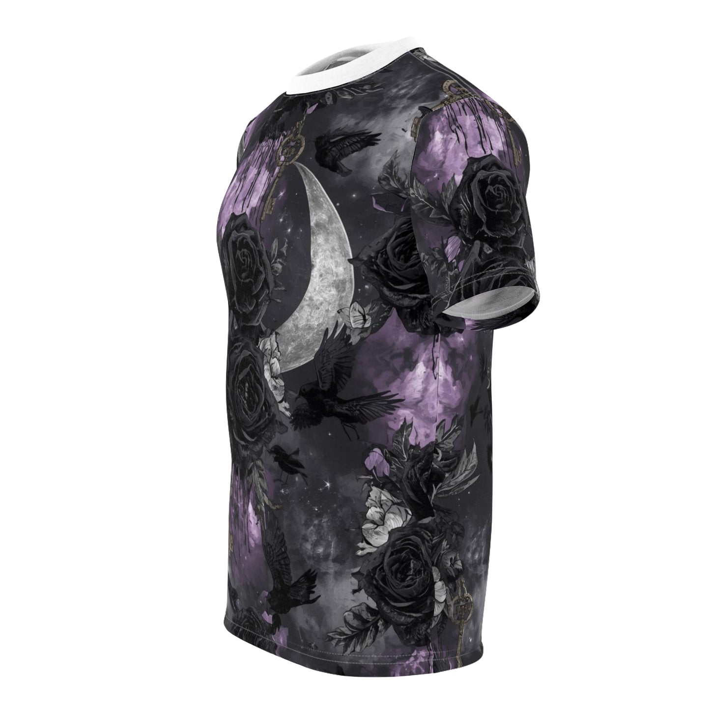 Gothic Moon & Roses Tee — Dark Floral Crescent Moon Keys All-Over Print