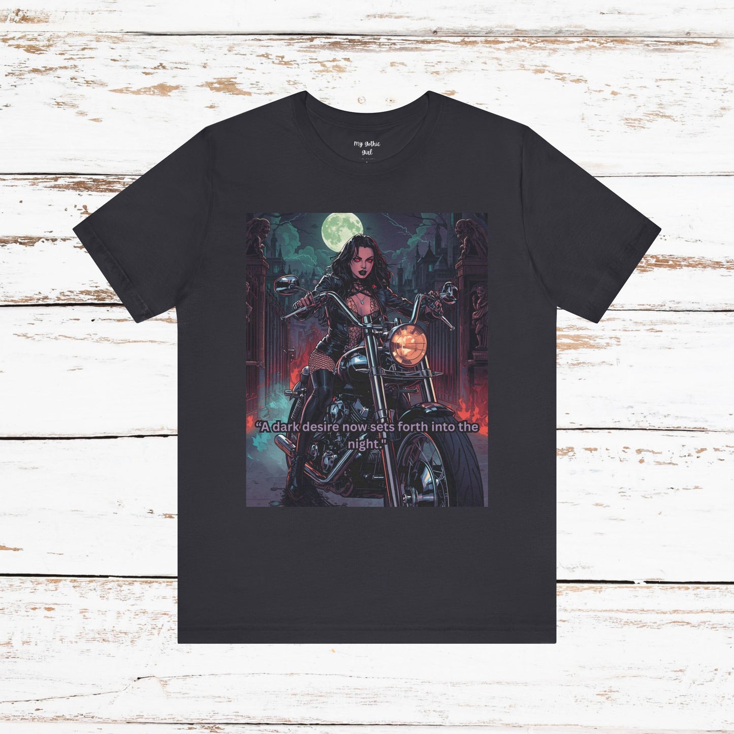 Dark Rider Motorcycle T-Shirt — "A dark desire now sets forth into the night" Gothic Tee