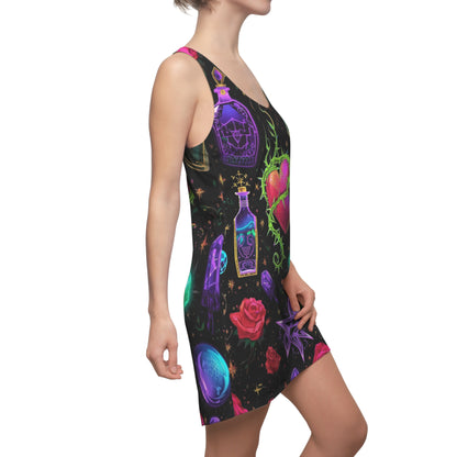 Mystic Heart Racerback Dress — Neon Witchy Potion & Crystal Print