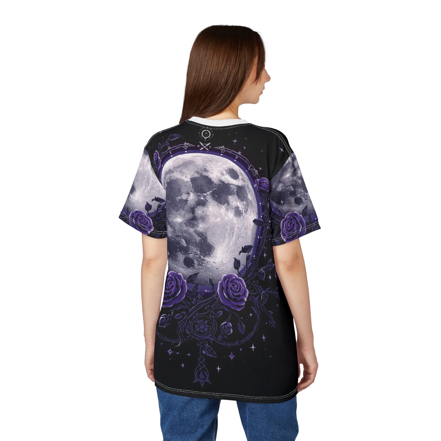 Purple Moon & Roses Tee — Gothic Floral Moonlight All-Over Print Shirt