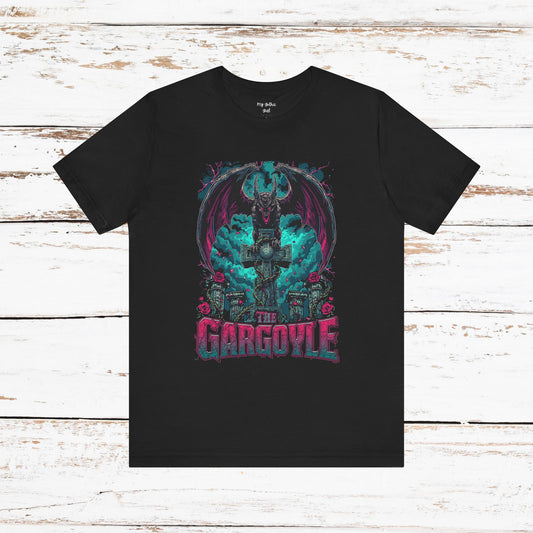Gargoyle Graphic Tee — Dark Gothic Winged Statue Design