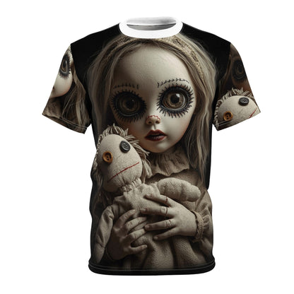 Gunny Sack Doll with Toy Gothic Doll | Horror All-Over Print T‑Shirt