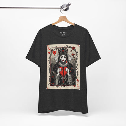 Queen of Hearts Playing Card T-Shirt — Gothic Rose Broken Heart Graphic Tee