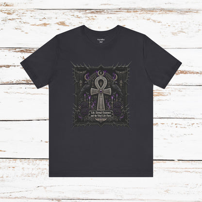 Ankh Gothic Tee — "Life, Eternal Existence and the Will to Fear" Black Graphic T-Shirt