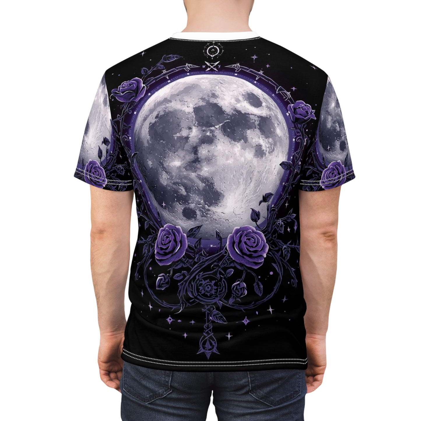 Purple Moon & Roses Tee — Gothic Floral Moonlight All-Over Print Shirt