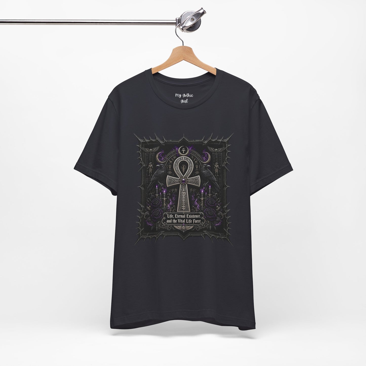 Ankh Gothic Tee — "Life, Eternal Existence and the Will to Fear" Black Graphic T-Shirt