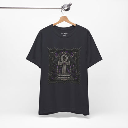 Ankh Gothic Tee — "Life, Eternal Existence and the Will to Fear" Black Graphic T-Shirt