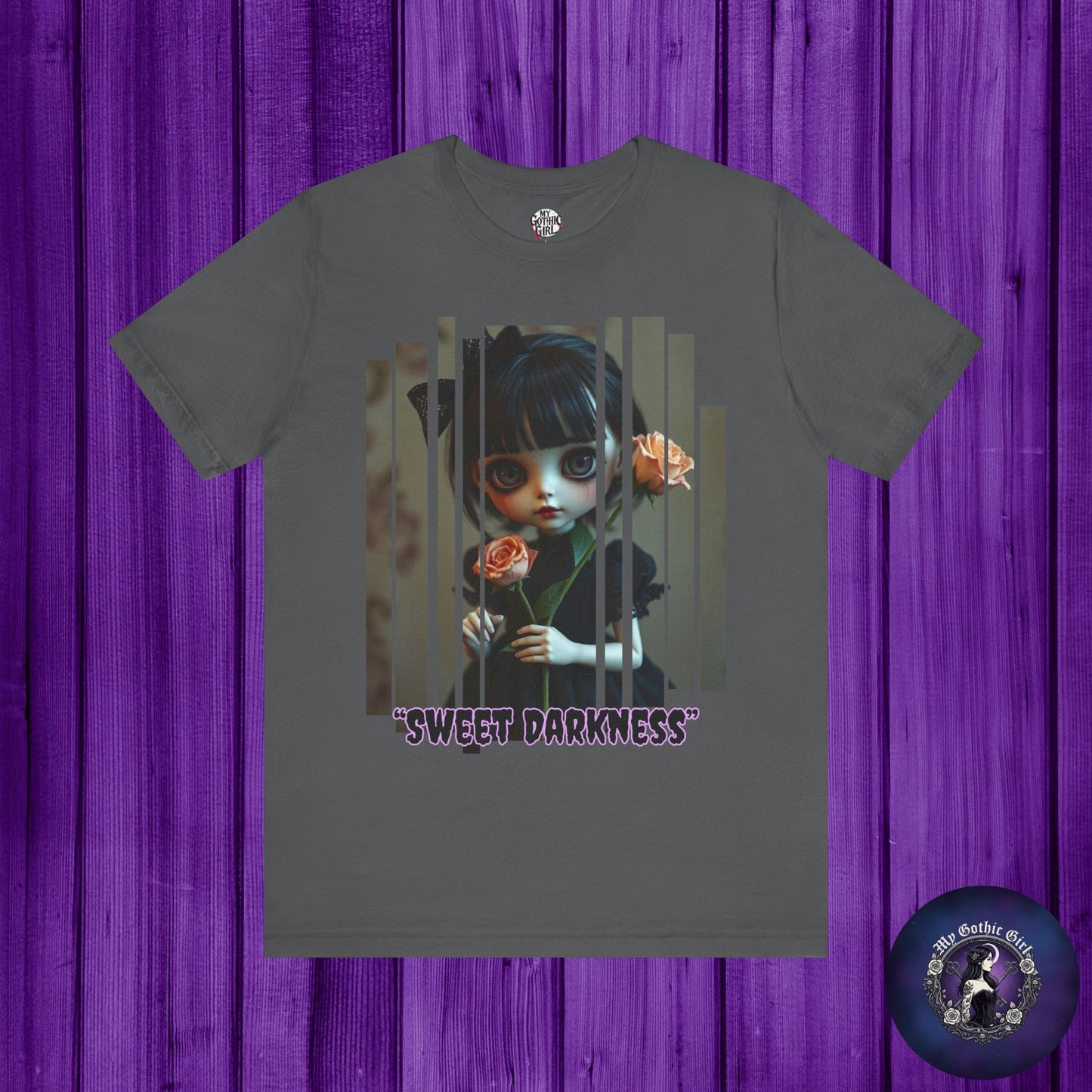 “Sweet Darkness” — Kawaii-style Gothic doll Graphic T-Shirt – Alt Aesthetic Poetic Goth Street-wear
