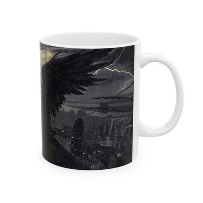 Gothic Angel Ceramic Mug — Moody Cityscape Memorial Coffee Cup (11oz/15oz)