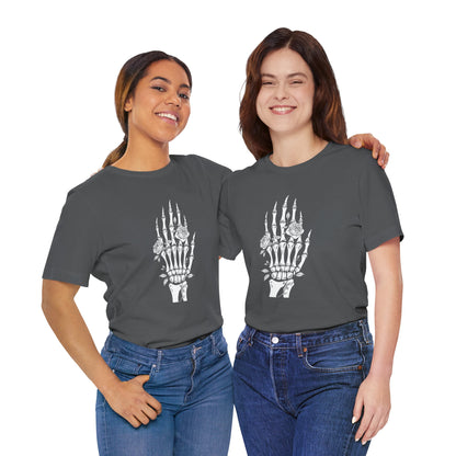 White Roses and Skeleton Hand  Gothic Graphic T-Shirt – Alt Aesthetic Poetic Goth Streetwear