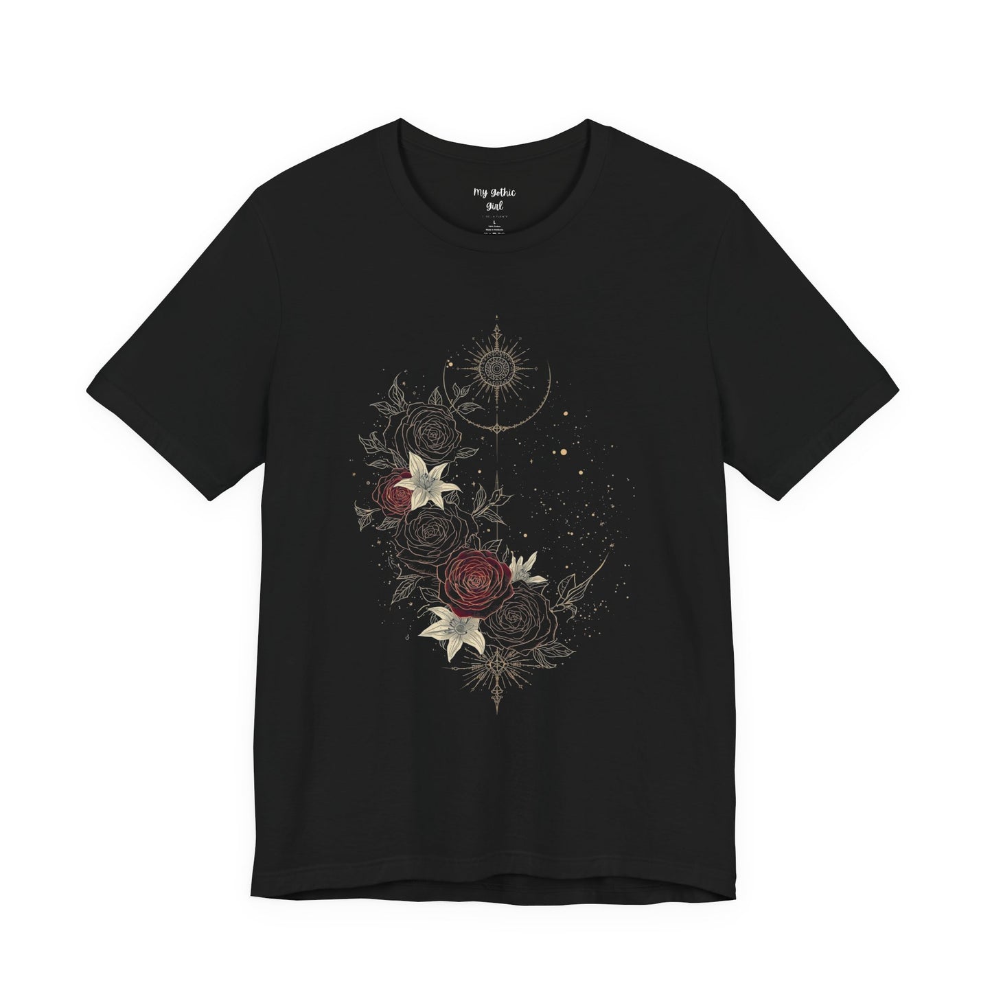 “Dark Floral Moon & Ornamental Geometry” T-Shirt Dark Floral Moon Ornamental Geometry Unisex Jersey Short Sleeve Tee