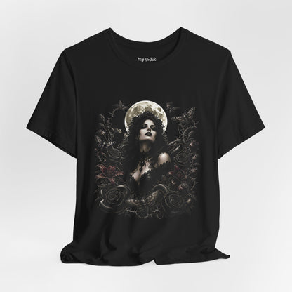 Gothic Moon Goddess Tee – Dark Floral Occult Graphic T-Shirt