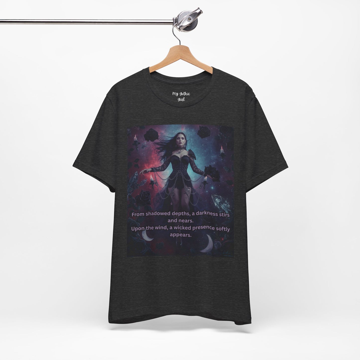 Fantasy Witch T‑Shirt — "From shadowed depths..." Mystical Gothic Tee
