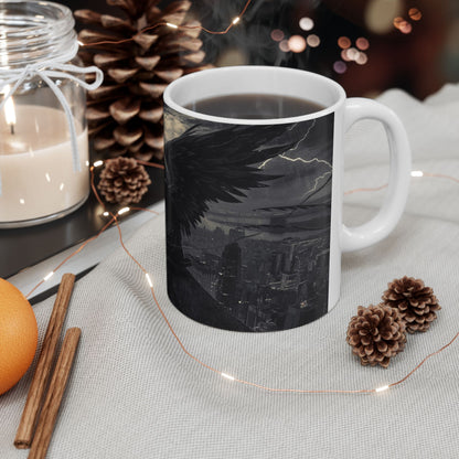 Gothic Angel Ceramic Mug — Moody Cityscape Memorial Coffee Cup (11oz/15oz)
