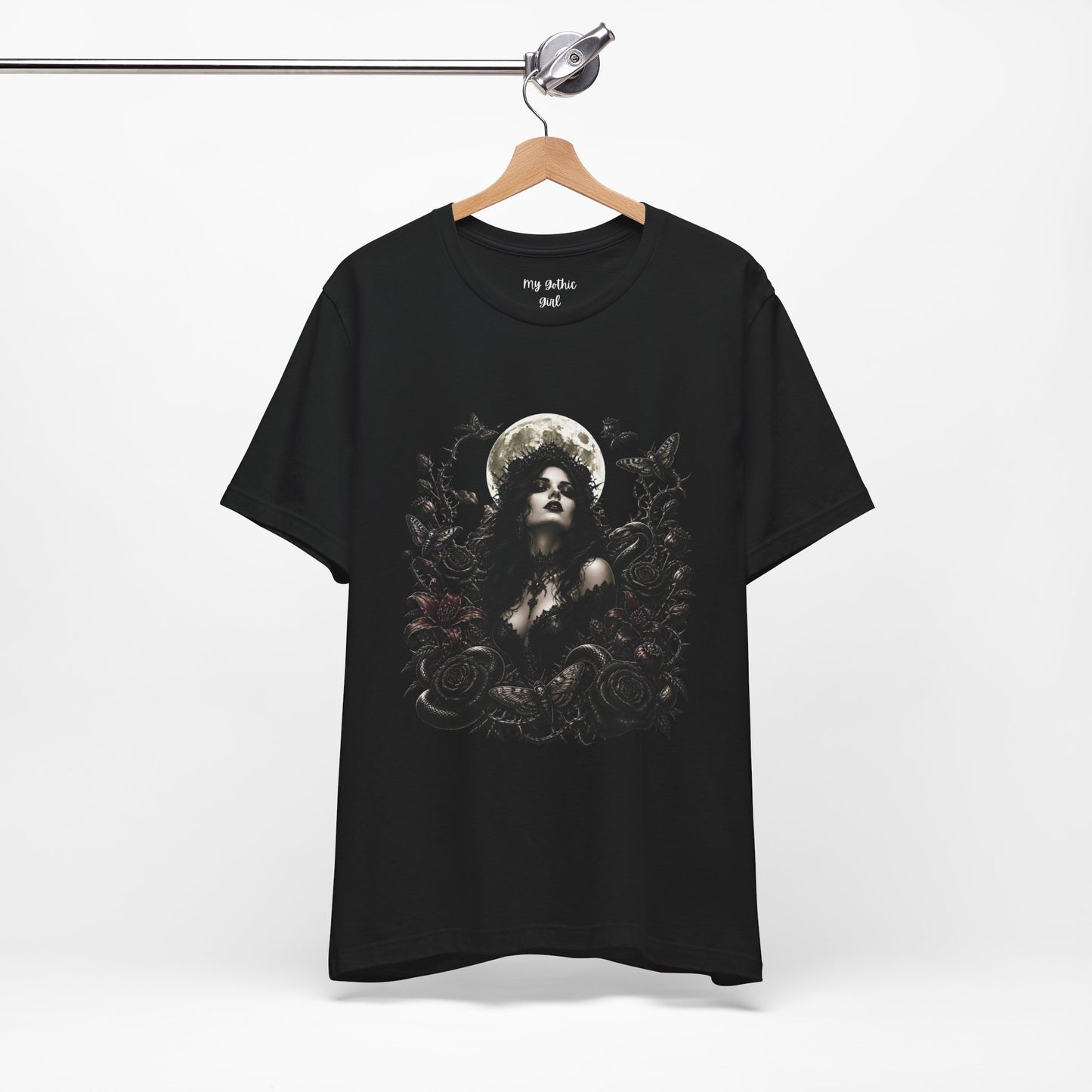 Gothic Moon Goddess Tee – Dark Floral Occult Graphic T-Shirt