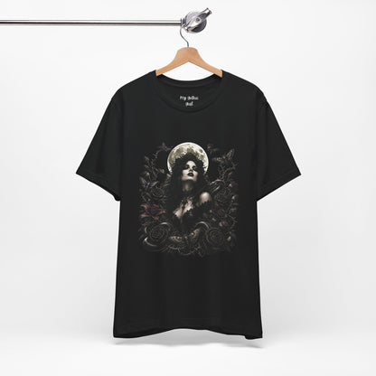 Gothic Moon Goddess Tee – Dark Floral Occult Graphic T-Shirt